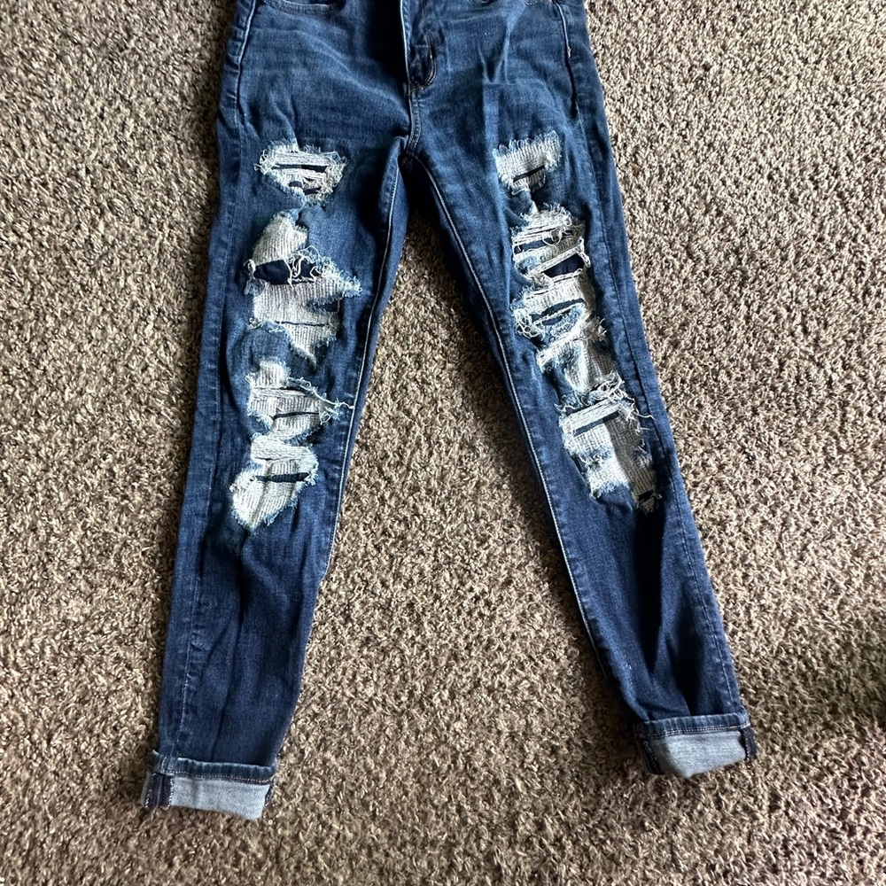 American Eagle Outfitters Blue Boyfriend Jeans with Distressed Details